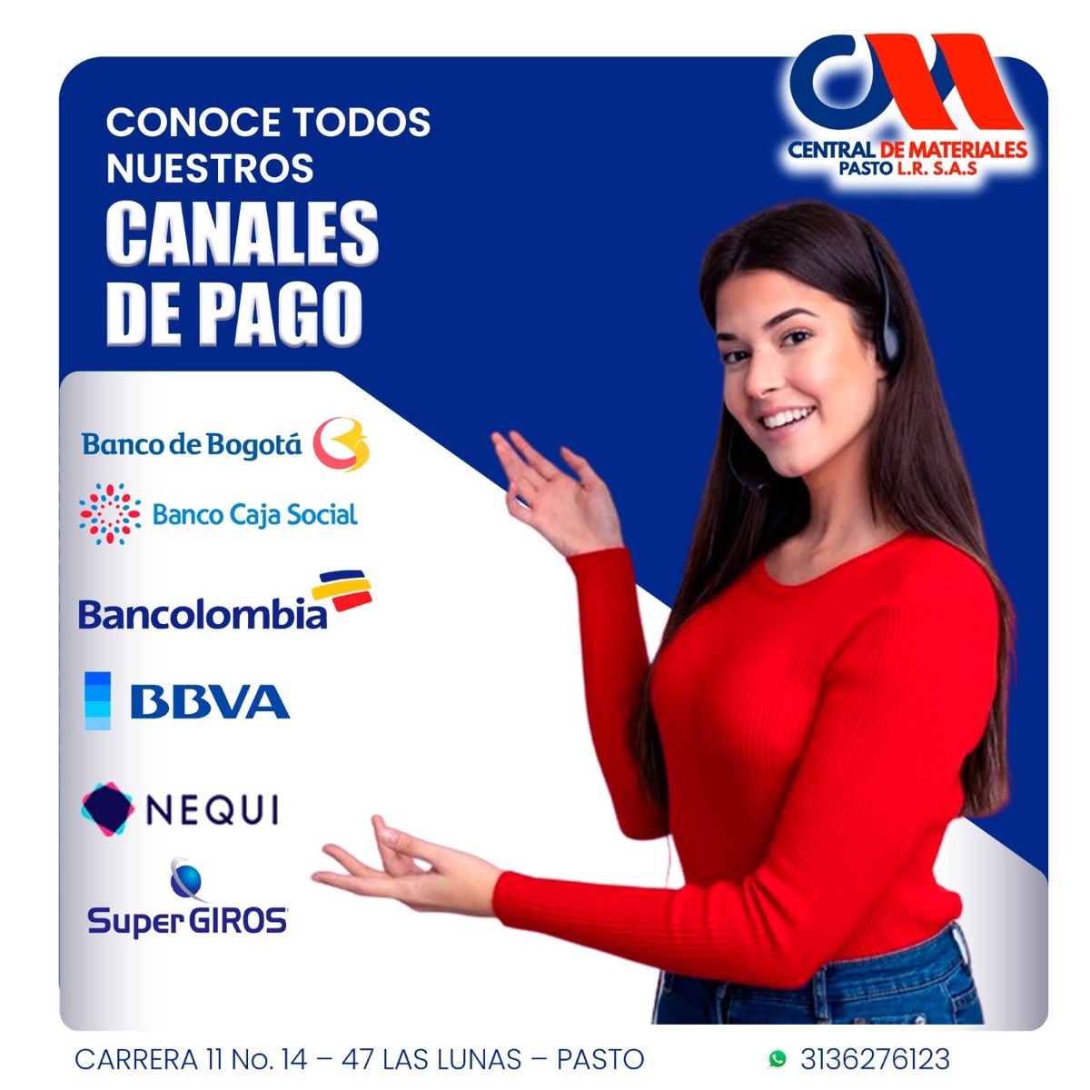 Canales de pago de Central de Materiales